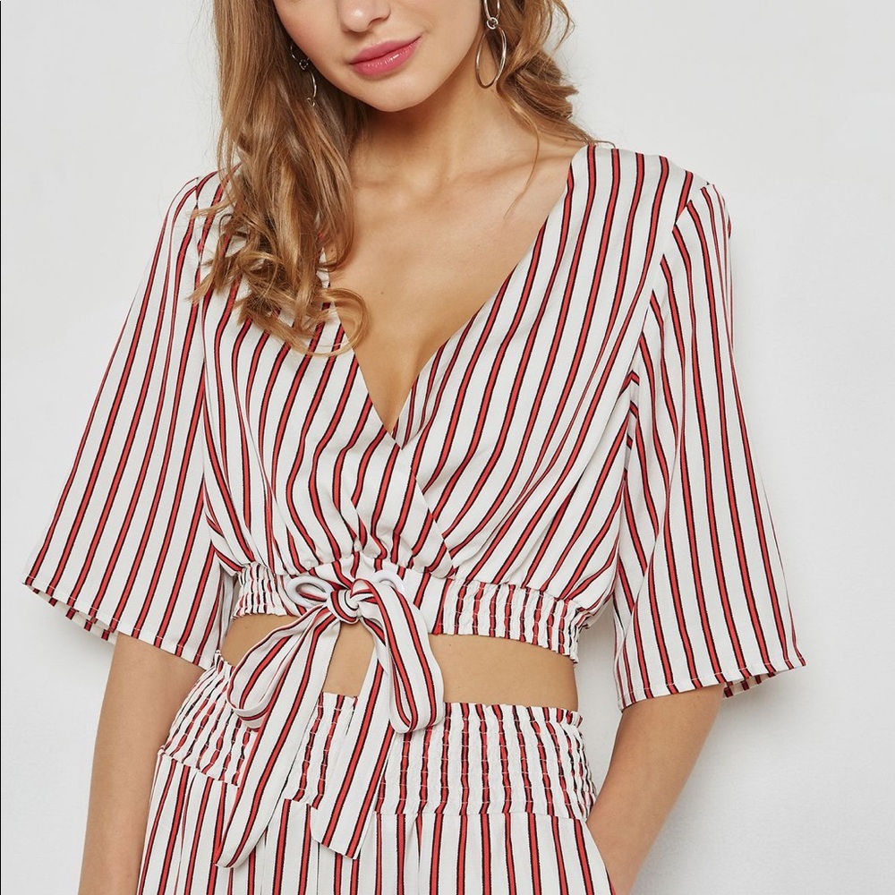 TWIIN Red and White Stripe Wrap Top